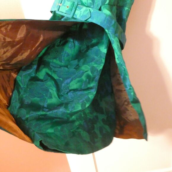 Blue Green Floral Brocade Sleeveless Sheath Dress w/Jacket Small 4 NEEDS TLC - Picture 9 of 16